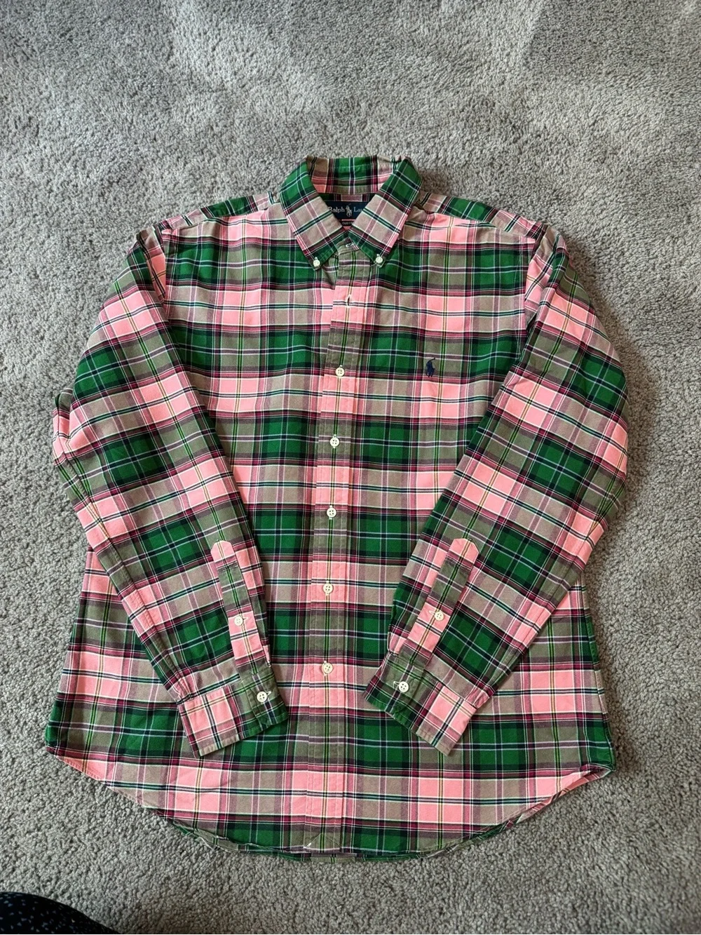 Vintage Polo by Ralph Lauren Pink & Green Plaid Button-Down Shirt - Size L